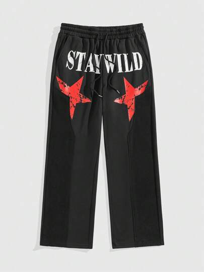 Street Life Pantalón de chándal con cordón estampado simple para hombre