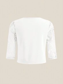 SHEIN Clasi Damen elegante Jacke mit rundem Kragen und 3/4 Länge, Spitzen-Patchwork in Rosa für Herbst/Winter