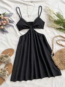 Soleia WYWH 女士度假镂空 V 领吊带背心连衣裙，夏季连衣裙