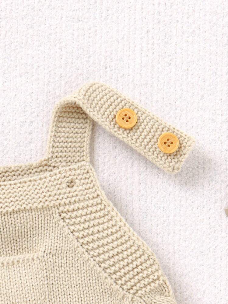 Suéter casual simples de malha verde claro na moda com macacão com babador para bebê menino - Caqui - Visão 4