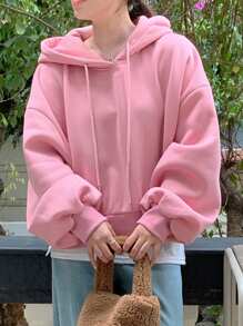 DAZY 女士纯色连帽运动衫 - 粉色 - 查看 6