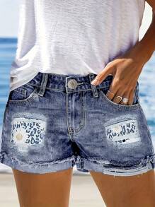 Women's Distressed Raw Edge Denim Shorts - Dark Wash - View 1