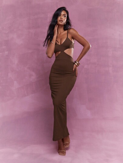 MISSGUIDED Vestido largo ajustado tipo camiseta con detalles calados, vestido de verano lindo