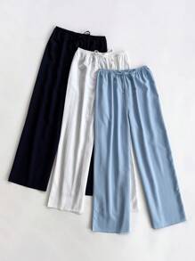 3pcs Women Solid Color Pajama Bottoms