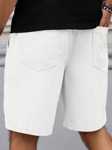 Manfinity Homme Men Drawstring Waist Bermuda Casual Loose Denim Shorts Jorts - White - View 2
