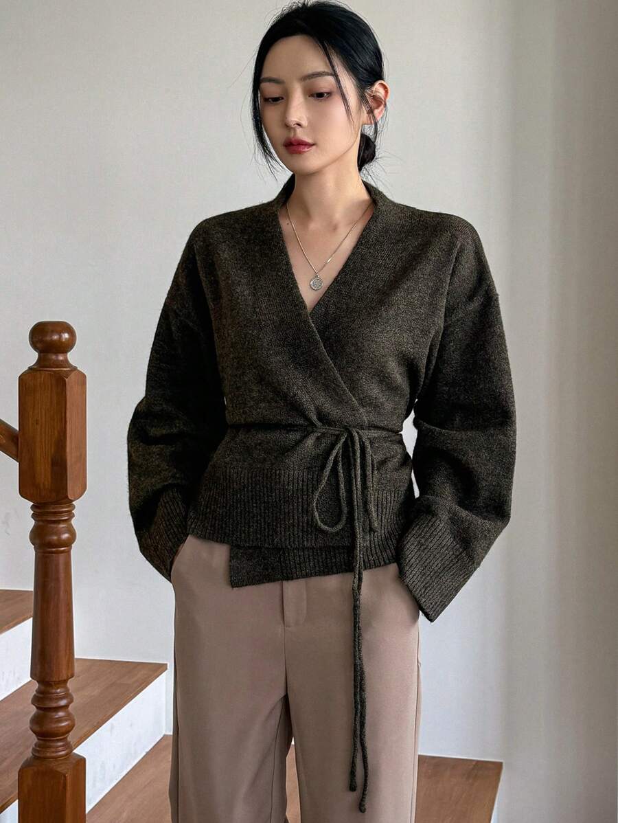Dazy-Less Women's Casual Drawstring Tie Cardigan Business Casual Woman - Dark Green - View 1