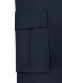 Manfinity EMRG Men's Front Laced Pockets Simple Design Casual Black Cargo Pants - Navy Blue - View 7