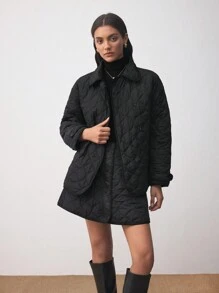 BizChic Quilted Black Loose Padded Coat Fall Women Outfits Thermal - Black - View 8