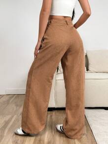 Muchica Brown Corduroy Wide Leg Pants For Women, Autumn New Arrival - Brown - View 2