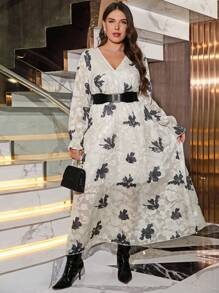 SHEIN Clasi Plus Size Two-Tone Cutout Waist Work Dress Business Casual Woman - Apricot - View 5