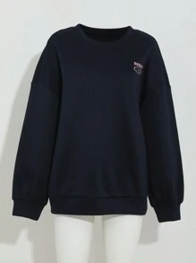 DAZY Sudadera holgada con cuello redondo y estampado de letras para mujer, de otoño e invierno