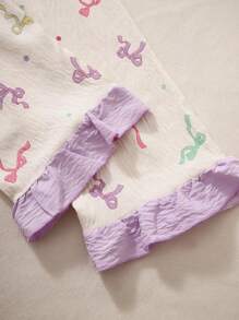 2 件套少女杏色人造丝蝴蝶结丝带印花长袖开衫和长裤休闲舒适睡衣度假旅行休闲夏装 - 杏色 - 查看 5