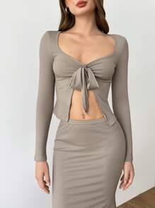 Flirla Autumn Women Versatile Tie-Up Fishtail Dress Suit
