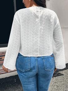 SHEIN Frenchy French Minimalist Rustic Embroidered Bow Front Plus Size Women White Blouse - White - View 2