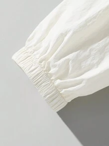 SHEIN BASICS Áo khoác dệt trơn màu rộng rãi có mũ trùm đầu cỡ lớn - trắng - Xem 4