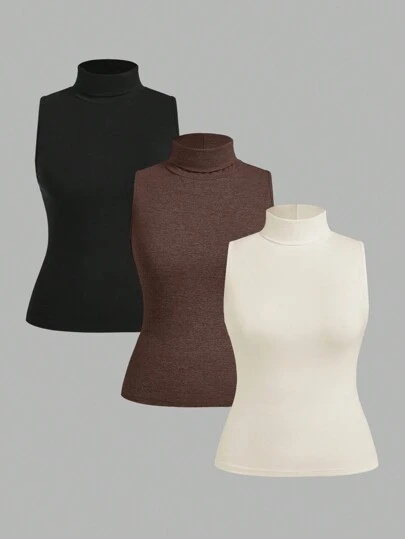 Sweetra Plus Size Multi-Pack Sleeveless Turtleneck Tank Top