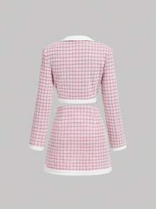 SHEIN MOD Women Pink Mini Suit Jacket And Skirt Set, Fall Two Pieces Sets,Blazer Dress,Women Blazers, Women Outfit,Two Pieces Fall Outfits,Women Skirt Set - Pink - View 2