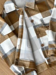 SHEIN Unity Plaid Print Buttoned Pockets Long Sleeve Jacket - Multicolor - View 7