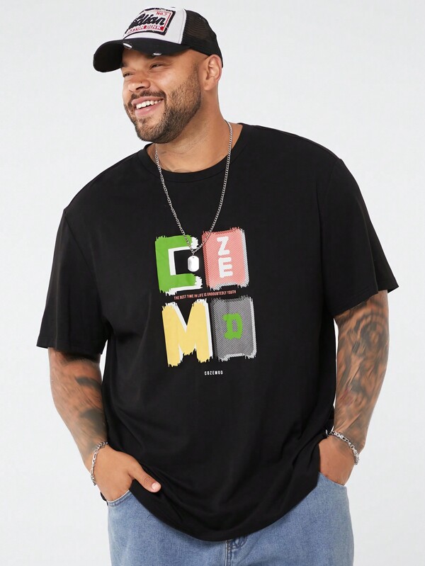 Manfinity NXTstreet Plus Size Men's Casual Loose Dropped Shoulder Short Sleeve T-Shirt, Suitable For Summer Daily Wear