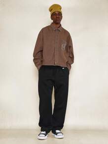 SUMWON Crop Fit Long Sleeve Denim Shirt With Embroidered Pocket - Coffee Brown - View 4