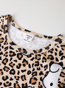 SHEIN 2pcs/Set Young Girl Cute Rabbit & Leopard Print Snug Fit Long Sleeve Pajama Set, Mommy And Me Matching Outfits (2 Pieces Sold Separately) - Multicolor - View 6