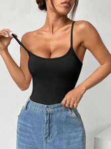 SHEIN EZwear Sexy Backless Sling Bodysuit, Summer - Black - View 5