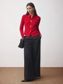 BizChic Elegancki damski top z metalową klamrą zdobiony dzianiną na jesień dla kobiet