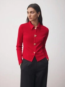 BizChic Elegancki damski top z metalową klamrą zdobiony dzianiną na jesień dla kobiet