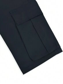 Manfinity EMRG Men's Front Laced Pockets Simple Design Casual Black Cargo Pants - Navy Blue - View 8