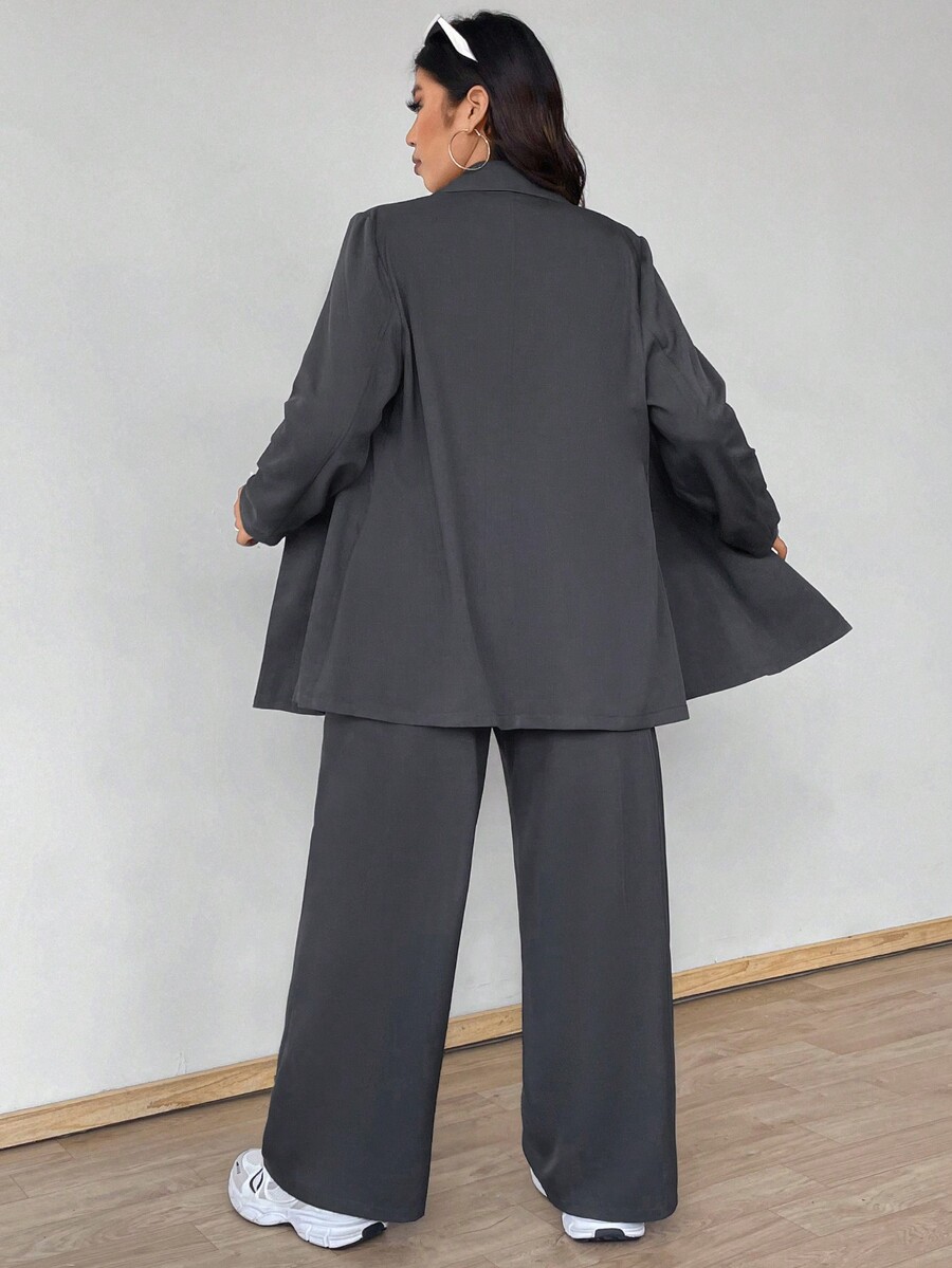 Flirla Ensemble de veste crois?�e et pantalon couleur unie grande taille | Mode en ligne | SHEIN 