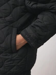 BizChic Quilted Black Loose Padded Coat Fall Women Outfits Thermal - Black - View 11