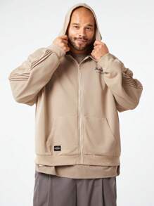 Manfinity NXTstreet Men's Plus Size Casual Loose Knitted Drop Shoulder Hooded Sweatshirt, Suitable For Autumn Winter