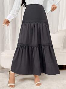 Modelyn Women's High Waist Ruffled Hem Elegant & Charming Skirt - Brown - View 1