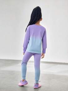 SHEIN 2pcs Girls Splice Colorful Gradient Tie-Dye Seamless Knit Fashion Sports Suit, Contrast Color - Multicolor - View 2