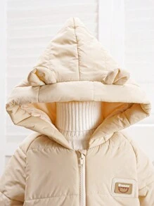 SHEIN Girls' Casual Loose Hooded Long Padded Windproof Insulation Jacket, Winter - Apricot - View 7