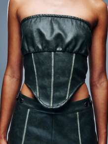 SHEIN Unity PU Leather Strapless Tube Top - Grey - View 6