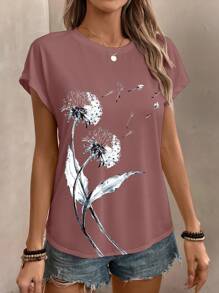 EMERY ROSE 女士蒲公英印花圆领 T 恤 - 藕粉色 - 查看 3