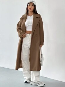 SHEIN EZwear Women's Solid Color Modest Long Sleeve Button Front Casual Jacket - Coffee Brown - View 5