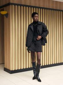 BizChic Quilted Black Loose Padded Coat Fall Women Outfits Thermal - Black - View 3