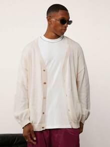 Forever 21 Boucle Relaxed Fit Cardigan In Light Khaki - White - View 1