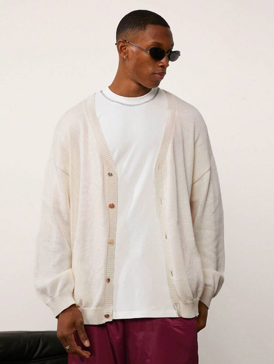 Forever 21 Boucle Relaxed Fit Cardigan In Light Khaki - White - View 1