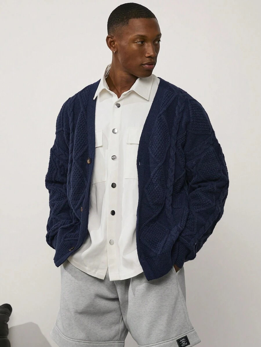 Forever 21 Boucle Relaxed Fit Cardigan In Navy Blue - Navy Blue - View 1