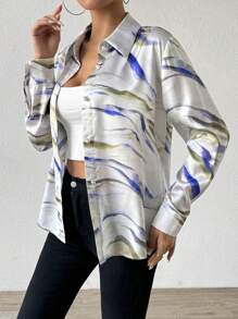 Modelyn 女士全印花长袖优雅通勤衬衫，春夏 - 彩色 - 查看 4