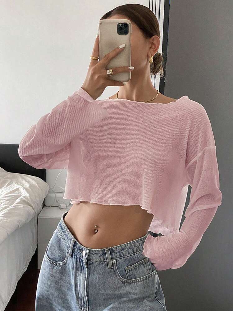 Women Casual Cropped Top, Autumn New Arrival Long Sleeve Women Tops