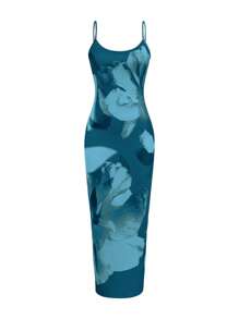SHEIN VCAY Vestido de tirantes finos elegante de ajuste ceñido con estampado de tie-dye largo para mujer en verano