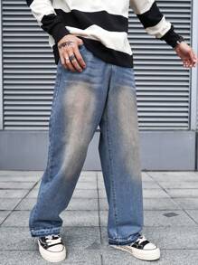 Manfinity EZcore 男式宽松阔腿口袋休闲牛仔裤