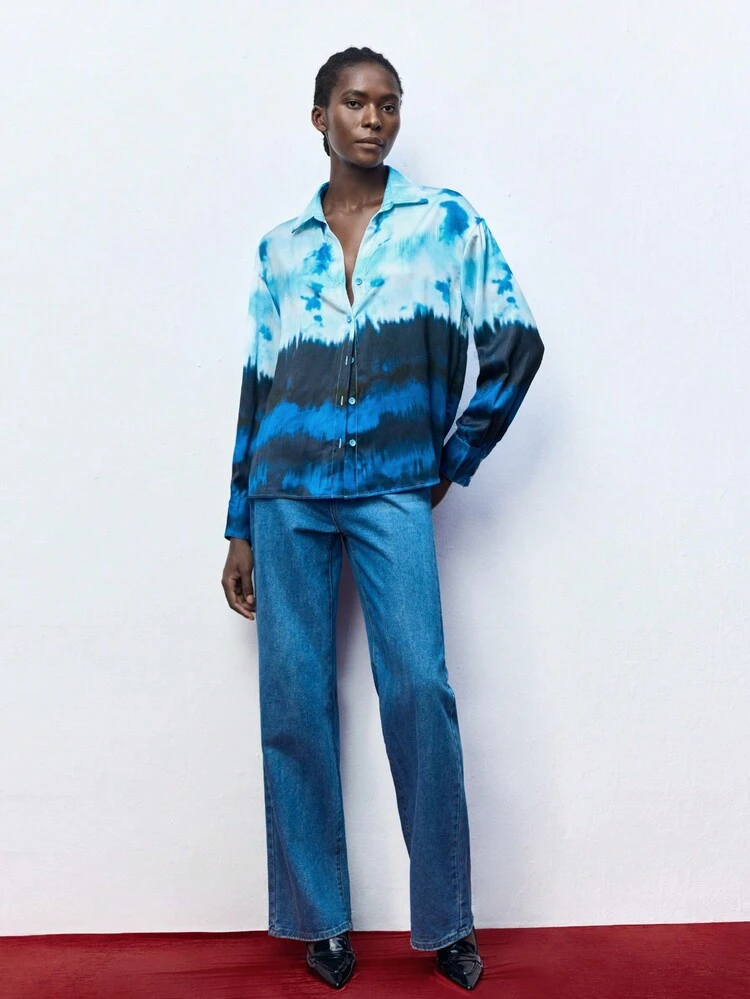 SHEIN Maija Blouse à manches longues et à boutons avec imprimé floral all-over pour femmes, chemises amples pour un port casual quotidien