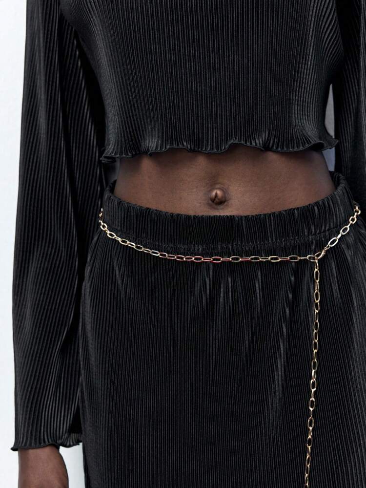 SHEIN Maija 2pcs Women's Autumn Round Neck Flared Sleeve Crop Top And Skirt Elegant Set