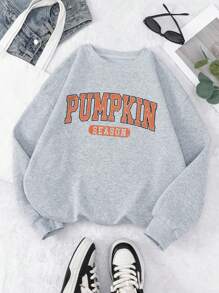 INAWLY Plus Size Women Fall Minimalist Print Crew Neck Long Sleeve Sweatshirt