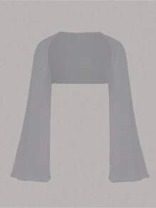 Flirla Plus Size Women Solid Color Bell Sleeve Short Cardigan